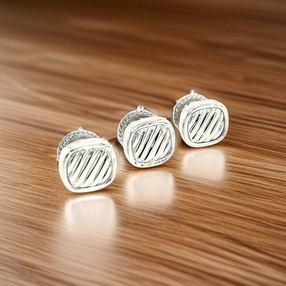 David Yurman Estate PC Tuxedo Button Set Sterling Silver DY413 - Picture 9 of 11